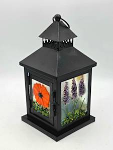 Lantern, Black with Botanical Panels