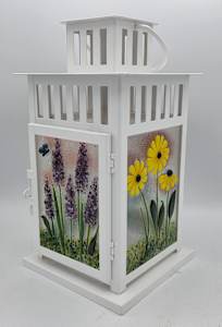 Lantern, White with Botanical Panels