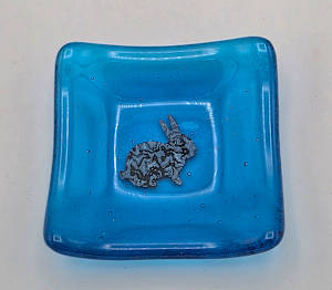 Trinket Dish-Copper Bunny in Turquoise