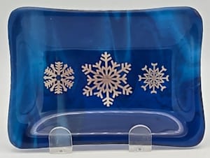 Soap Dish/Spoon Rest-Silver Snowflakes on Blue Streaky