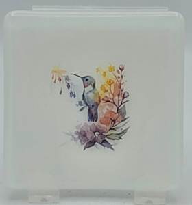 Small Plate-White with Hummingbird on Branch with Flowers
