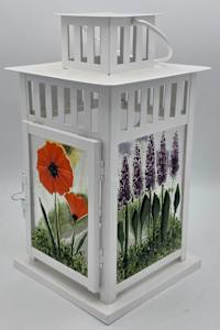 Lantern with Botanical Panels, White