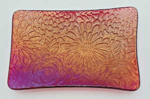 Soap Dish/Spoon Rest-Red Irid with Floral Impression