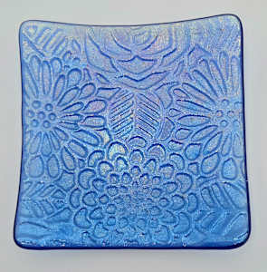 Small Plate-Sky Blue Irid with Floral Impression