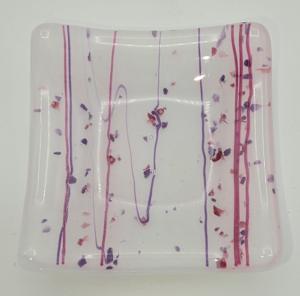 Trinket Dish-White with Pink and Purple Stringer and Frit