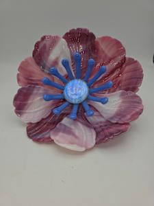 Garden Flower-Cranberry/White Streaky w/ Purple Stamens and Dichroic Center