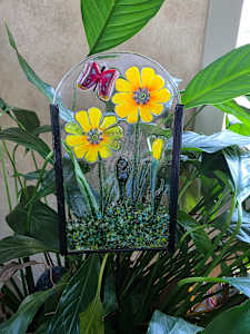 Garden Stake-Yellow Daisies with Butterfly