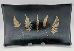 Serving Plate-Silver Irid with Gold Ferns