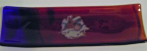 Long Plate-Red, Blue, Gold with Cardinals