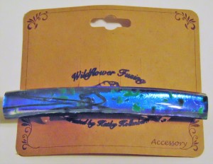 Barrette, Blue Dichroic with Green Stringer/Frit Topper