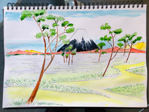 Japanese Landscape with Mount Fuji