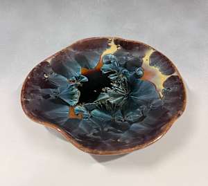 Orange with Blue Crystals Sculpture Plate