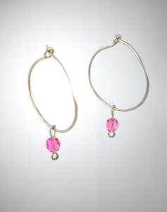 Hoops and Loops with tiny faceted pink crystal Beads