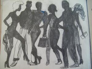 Preliminary drawing for a mural in a bar