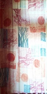 Curtain with linocut stamps