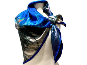 Scarf - Art Inspired "Sapphire Mountain"  Chalk Pastel, 100% silk, double sided