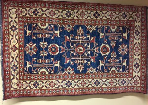 Pakistani Rug (Blue interior, rust/cream border)