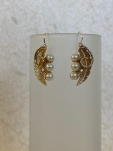 Vintage Leaf and Pearl Earrings