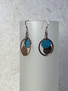Blue Gear Copper Hoop Earrings