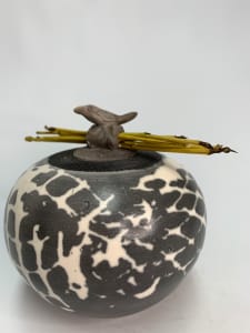 Naked Raku Pot with Lid and Reed Accent