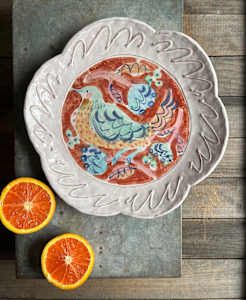 Large Round Platter with Bird and Flower Design