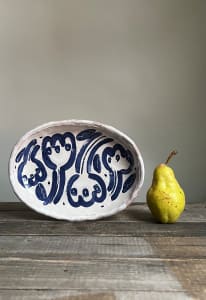 Oval Plate with Blue Folk Flowers