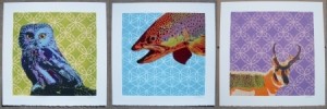 Colorado Animal Triptych, Saw Whet Owl, Cutthroat Trout, Pronghorn Antelope