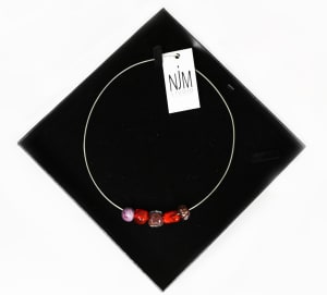 Flamework Glass Bead Necklace  Red & Mauve Country