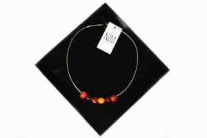 Flamework Glass Bead Necklace  Red & Gold  Country