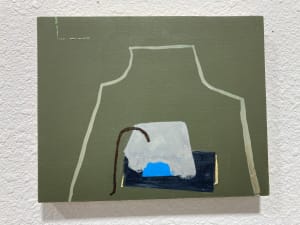 Green Painting with Blue Shape unframed