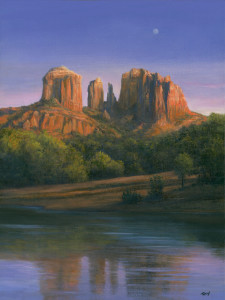 Early Moon over Cathedral Rock, Sedona AZ