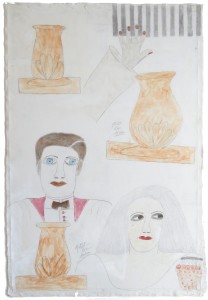 Man Women & Piano Hand with Three Vases
