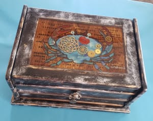 Blue Crab Steampunk 3 tier trinket box.