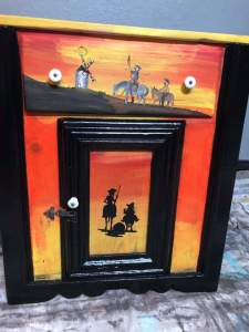 Don Quixote themed rustic southwest side table