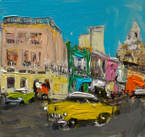 Yellow car on street corner