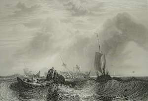 Orange Merchantman Going to Pieces