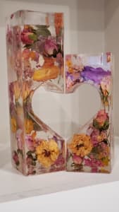 Preserved Wedding Flowers cast in Tealight Candle Holders w Heart