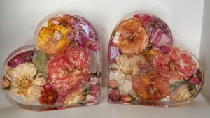 Resin Cast Wedding Bouquet Heart Shaped Bookends