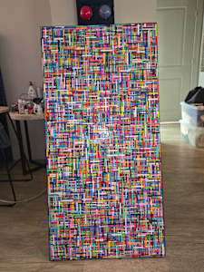 COLORFUL, BRIGHT, VIBRANT MOSAIC STYLE MULTILAYER RESIN COLLAGE ON GALLERY CRADLED WOOD PANEL