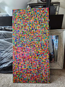 COLORFUL, BRIGHT, BOLD MOSAIC STYLE RESIN MULTILAYER COLLAGE ON GALLERY CRADLED WOOD PANEL