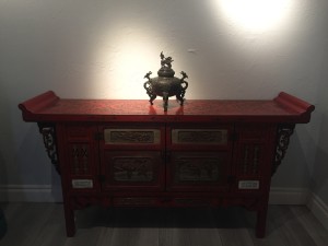 Antique Chinese Red Lacquer Wooden Console Table