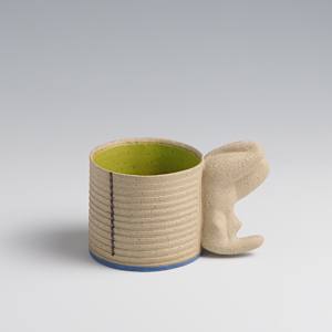 Tan Green Figure Cup with Blue Bottom