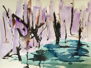 Lake with violet sky