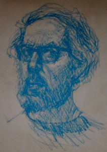 Self Portrait in Blue with Glasses (c1980)