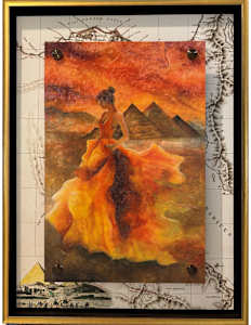 ELYSIAN FLAMES IN THE DESERT PAINTING PLUS UNDER SHOWING  THE MAP OF EGYPH
