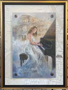WHEN THE WORLD LISTENS WITH  PAINTING PLUS UNDER SHOWING THE MAP OF MUSIKVEREIN (CONCERT HALL)  IN VIENNA.
