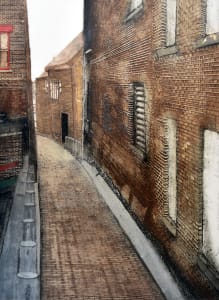 Alleyway with cylindrical posts
