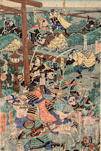 Battle Scene, stacks of Hay