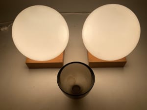 Pair of white modern ball lamps