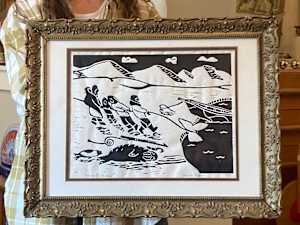 framed black and White Inuit block print